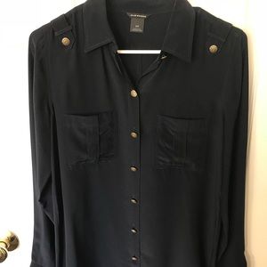 Club Monaco Silk Blouse, navy button up, sz sm